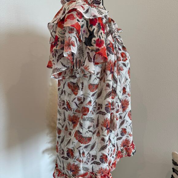 MISA Los Angeles Floral Sheer Ruffle Boho Chiffon Blouse Size Small - Picture 4 of 10